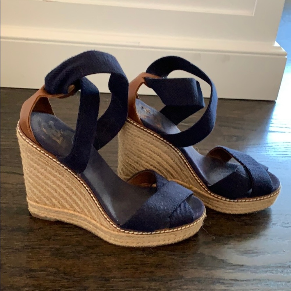 Tory Burch navy blue espadrille wedges